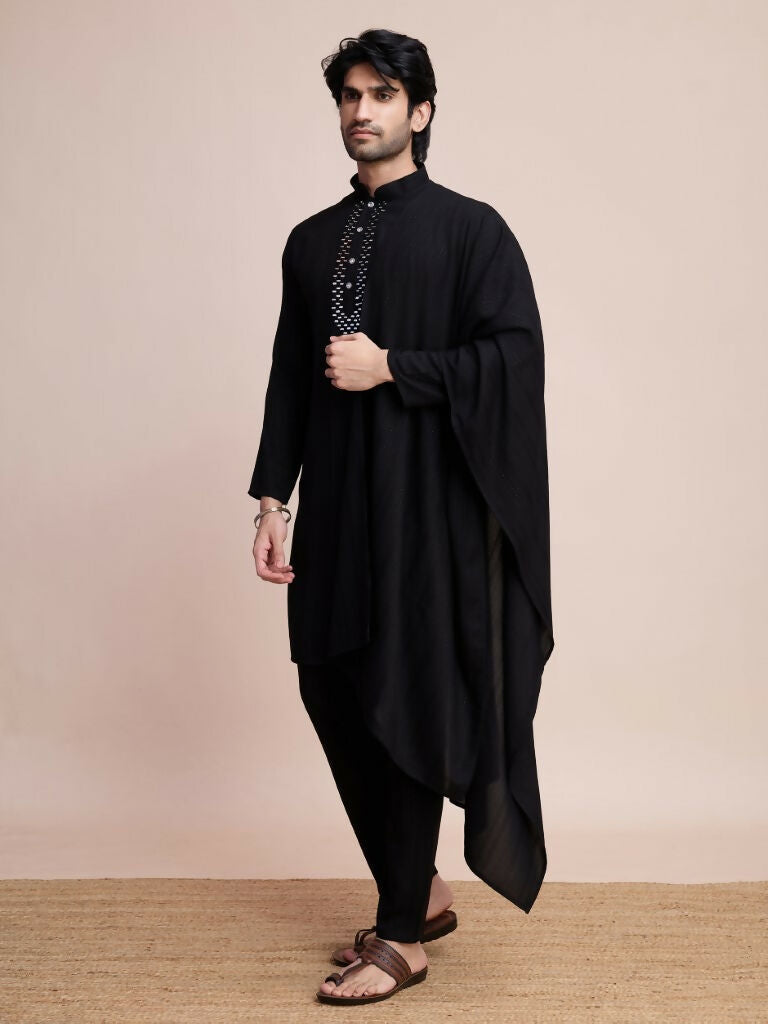 Vastranavya Traditional Festival Wear Viscose Thread & Sequence Embroidered Work Kurta Pant Set - Black | Grocsy