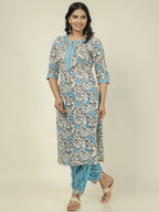 Aramya Cream Soft Cotton Floral Print Straight Kurta Set for Women | Grocsy