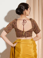 Joban Fashion Dark Maroon Brocade Padded Blouse With Round Neck Elbow Sleeves | Grocsy