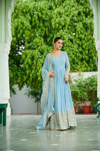 Joban Fashion Sky Blue Georgette Sequence Embroidery Work Kurta Set | Grocsy