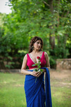 Amodini Designer Studio Women's Rani Pink Chinon Lehriya Sleeveless Blouse | Grocsy