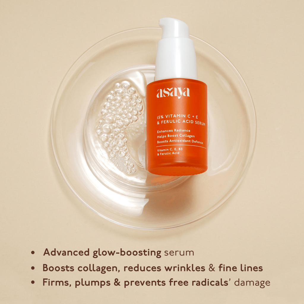 Asaya 15% Vitamin C + E Serum For Face With Ferulic Acid Brightening Serum & Skin Collagen Booster | Grocsy