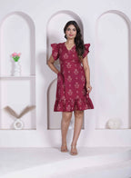 Miravan Women Empire Waist Maroon Mini Length Dress | Grocsy
