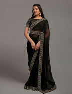 PR Fashion Black Zometo Embroidery Lace Saree | Grocsy