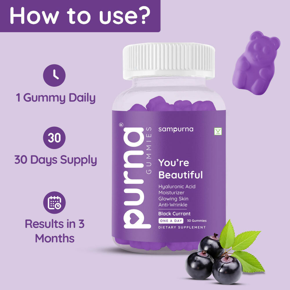 Purna Sampurna You're Beautiful Hyaluronic Acid Gummies - Black Currant | Grocsy