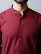 Even Apparels Maroon Color Linen Pure Cotton Men's Kurta With Side Placket (SLD1182) | Grocsy