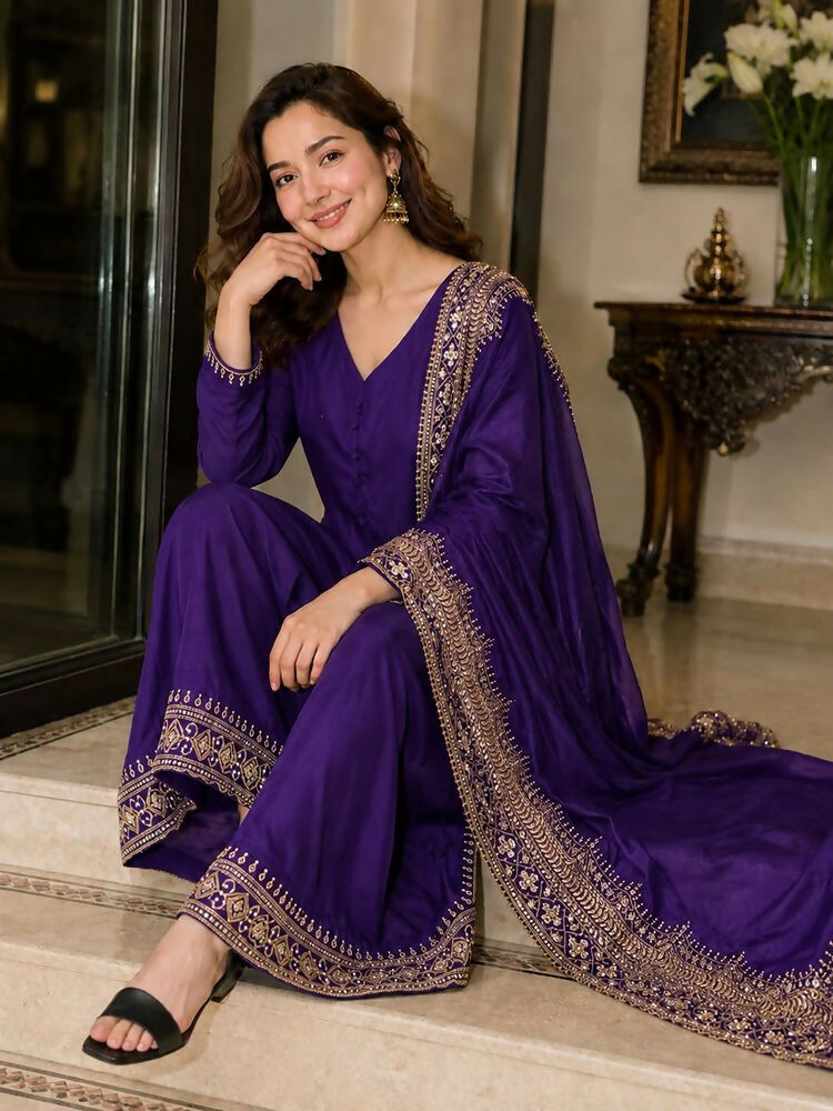 Teeya Creation New Latest Stylish Classic Jambli Festive Kurta Set with Gold Zari Border Palazzo and Dupatta | Grocsy