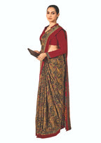 Joban Fashion Mustard Crepe Silk with Traditional Print Saree | Grocsy