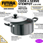 Hawkins Futura Hard Anodized Cook-n-Serve Stewpot 2.25 L with Lid (AST225) | Grocsy