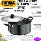 Hawkins Futura Hard Anodised Cook-n-Serve Stewpot 5 L with Lid (AST50) | Grocsy