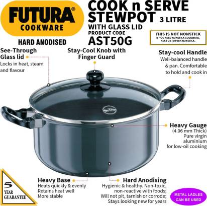 Hawkins Futura Hard Anodized Stewpot 24 cm Diameter 5 L with Lid (AST50G) | Grocsy