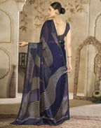 Joban Fashion Satin Organza Navy Blue Swarovski Saree | Grocsy