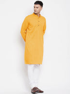Even Apparels Yellow Color Pure Cotton Men's Kurta With Band Collar | Grocsy