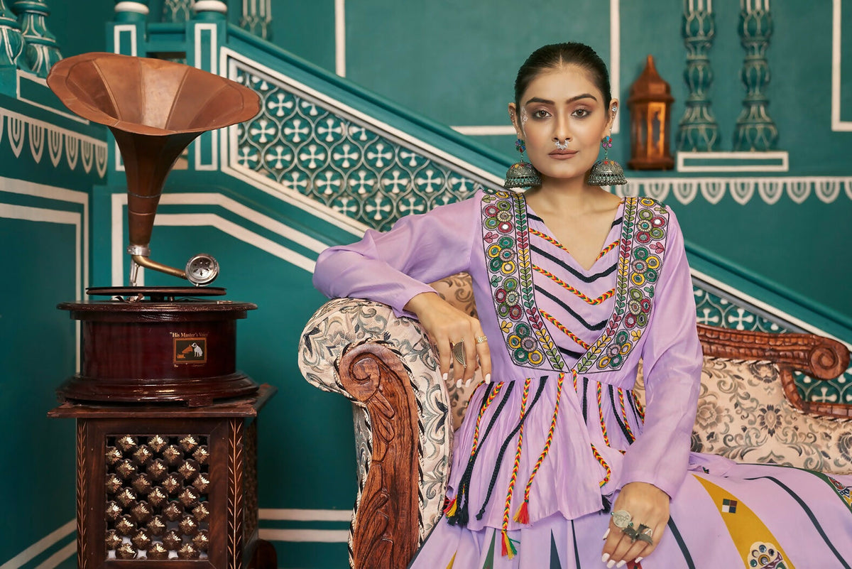 AI Fashion Lavender Poly Maska Silk Designer Navratri Lehenga Choli Collection | Grocsy