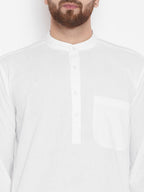 Even Apparels White Color Pure Cotton Band Collar Men's Kurta | Grocsy