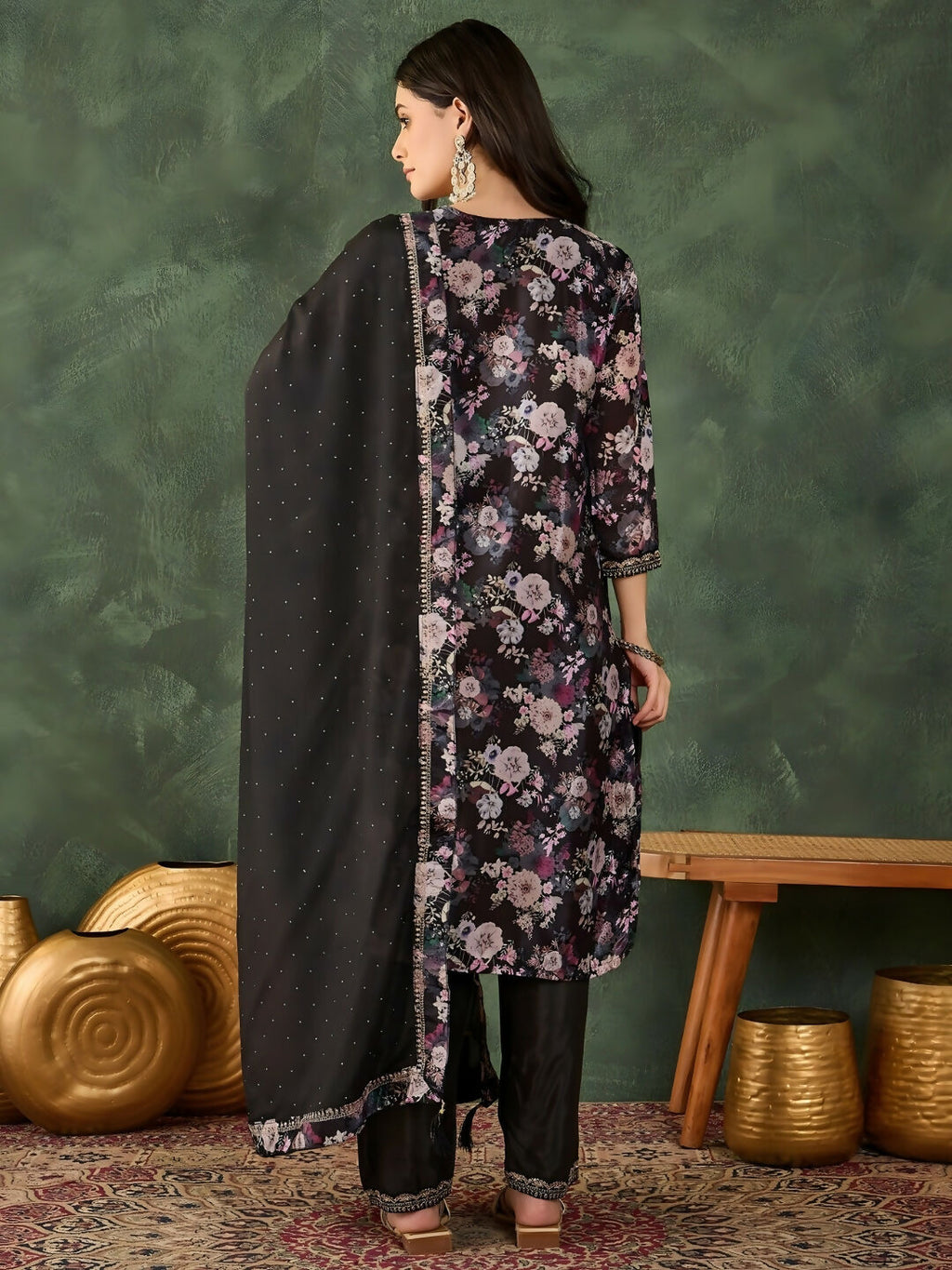 The52 Women's Beautiful Embroidery Work Chinon silk Fabric Straight Kurta Pant and Dupatta Set | Grocsy