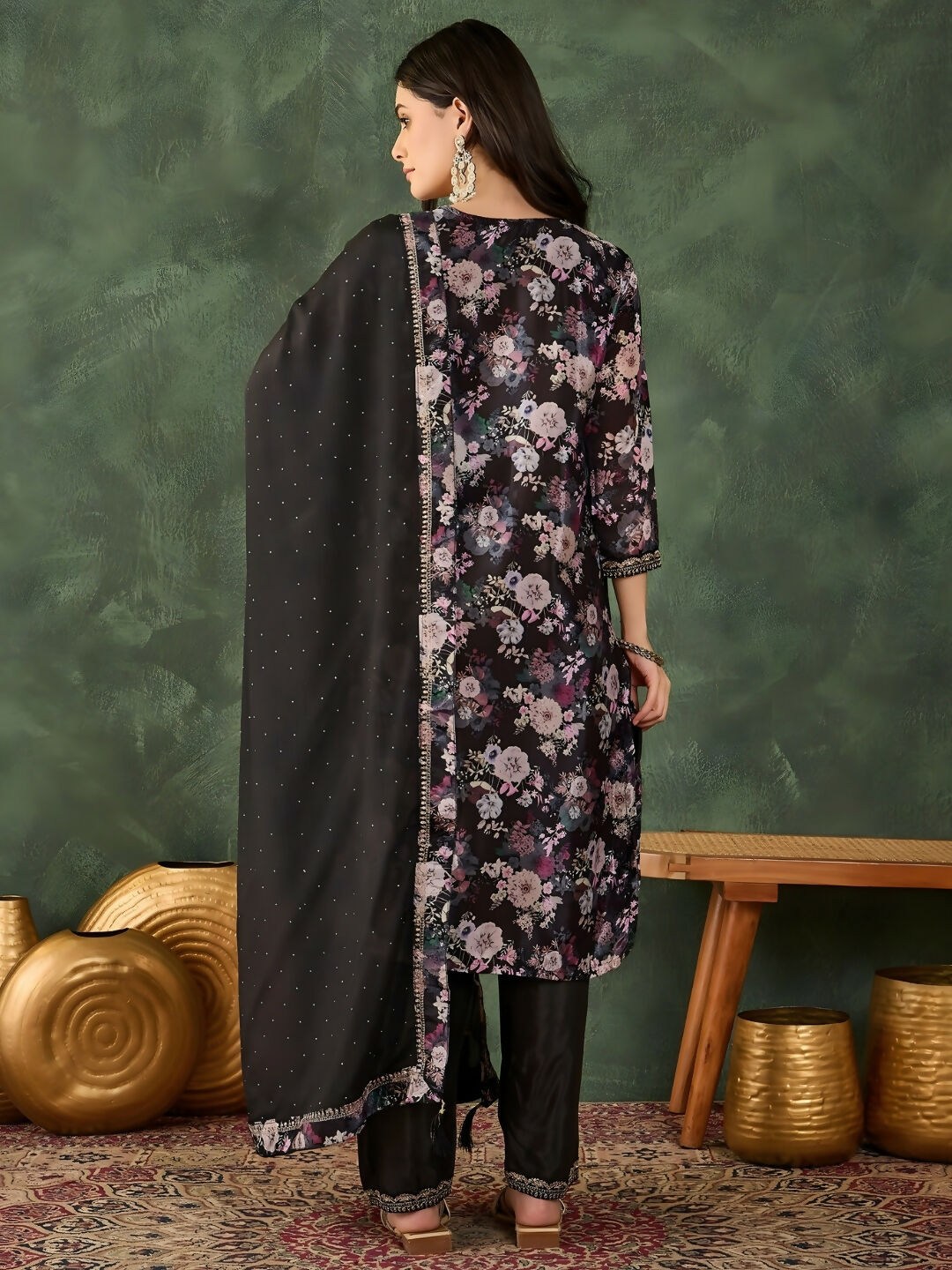 The52 Women's Beautiful Embroidery Work Chinon silk Fabric Straight Kurta Pant and Dupatta Set | Grocsy