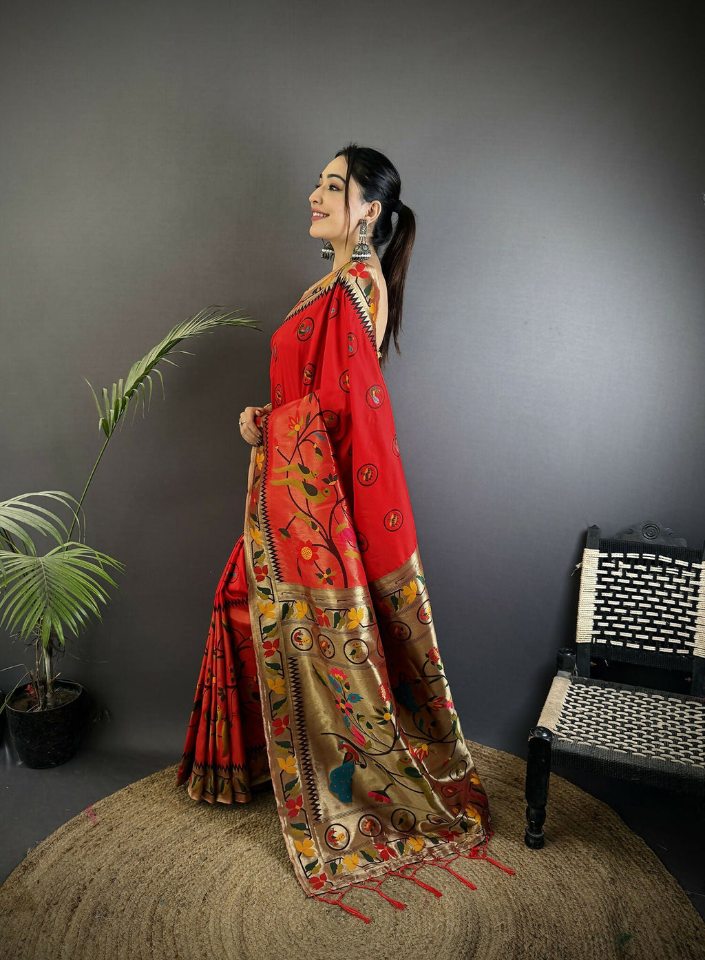 Joban Fashion Red Paithani Soft Silk Meenakari Saree | Grocsy