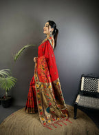 Joban Fashion Red Paithani Soft Silk Meenakari Saree | Grocsy