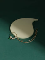 Gold-Polished White Green Kundan-Studded Pearl Beaded Nosepin - Ruby Raang | Grocsy