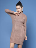Women Camel Brown Acrylic Self Design Winter Dress - Wool Trees | Grocsy