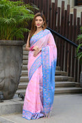 Beatitude Pink Slub Cotton Floral Jamdani Saree | Grocsy