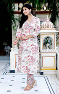 Miravan Women's Cotton Light Pink Floral Printed Straight Pakistani Style Kurta And Palazzo | Grocsy