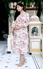 Miravan Women's Cotton Light Pink Floral Printed Straight Pakistani Style Kurta And Palazzo | Grocsy