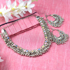 Mominos Fashion Johar Kamal Oxidised Silver-Plated Meena Work Choker Set | Grocsy