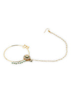 Gold-Polished White Green Kundan-Studded Pearl Beaded Nosepin - Ruby Raang | Grocsy