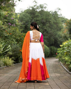 Yash Enterprise Orange Rayon Cotton Embroidery Semi Stitched Navratri Top Chaniya Choli | Grocsy