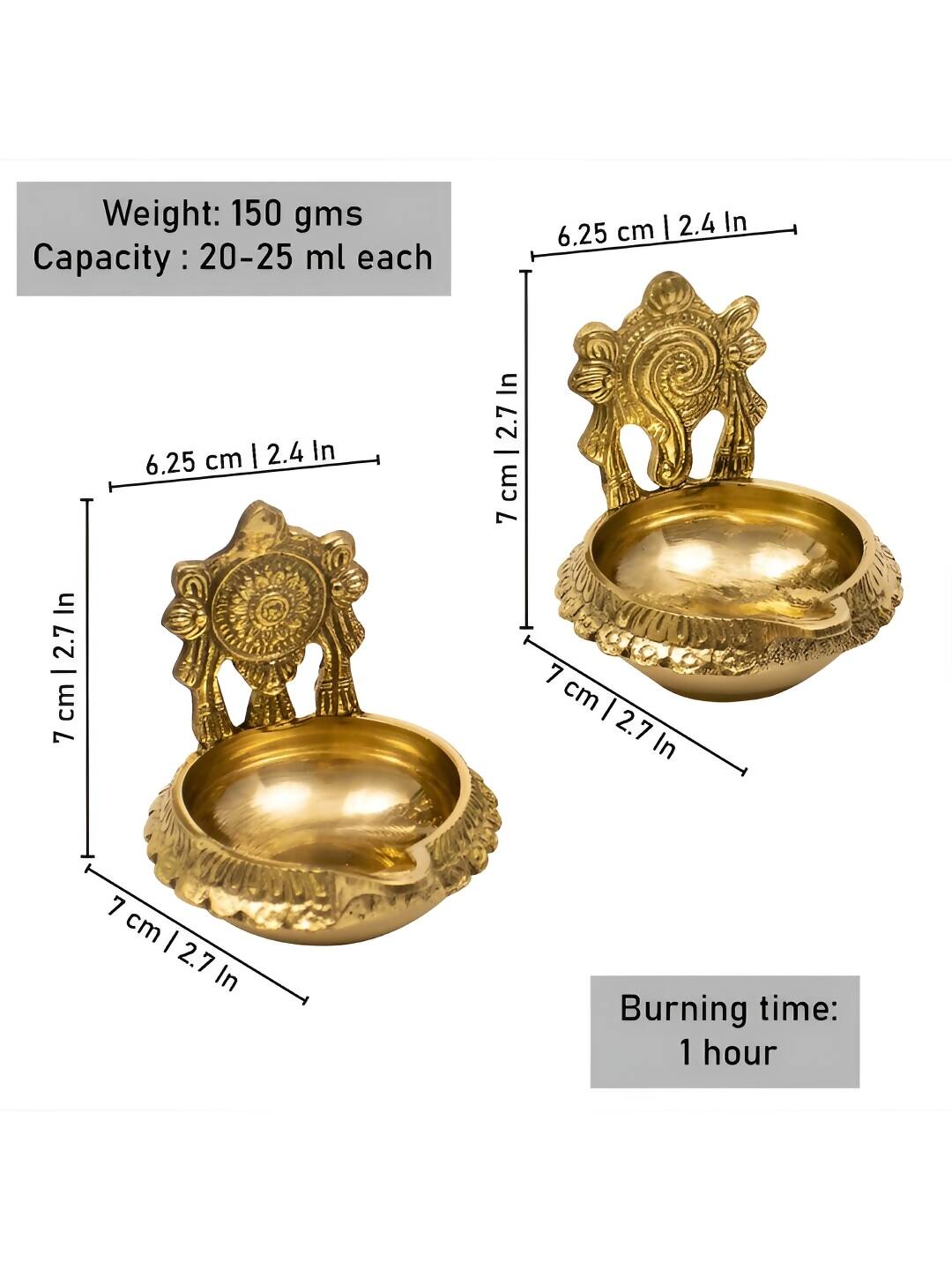 Spillbox Gold-Toned Brass 2 Pieces Shangu Chakra Kuber Diya Pooja Essentials | Grocsy