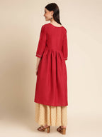 Red Poly Cotton Solid Nayra Cut Kurta - Tirtha | Grocsy