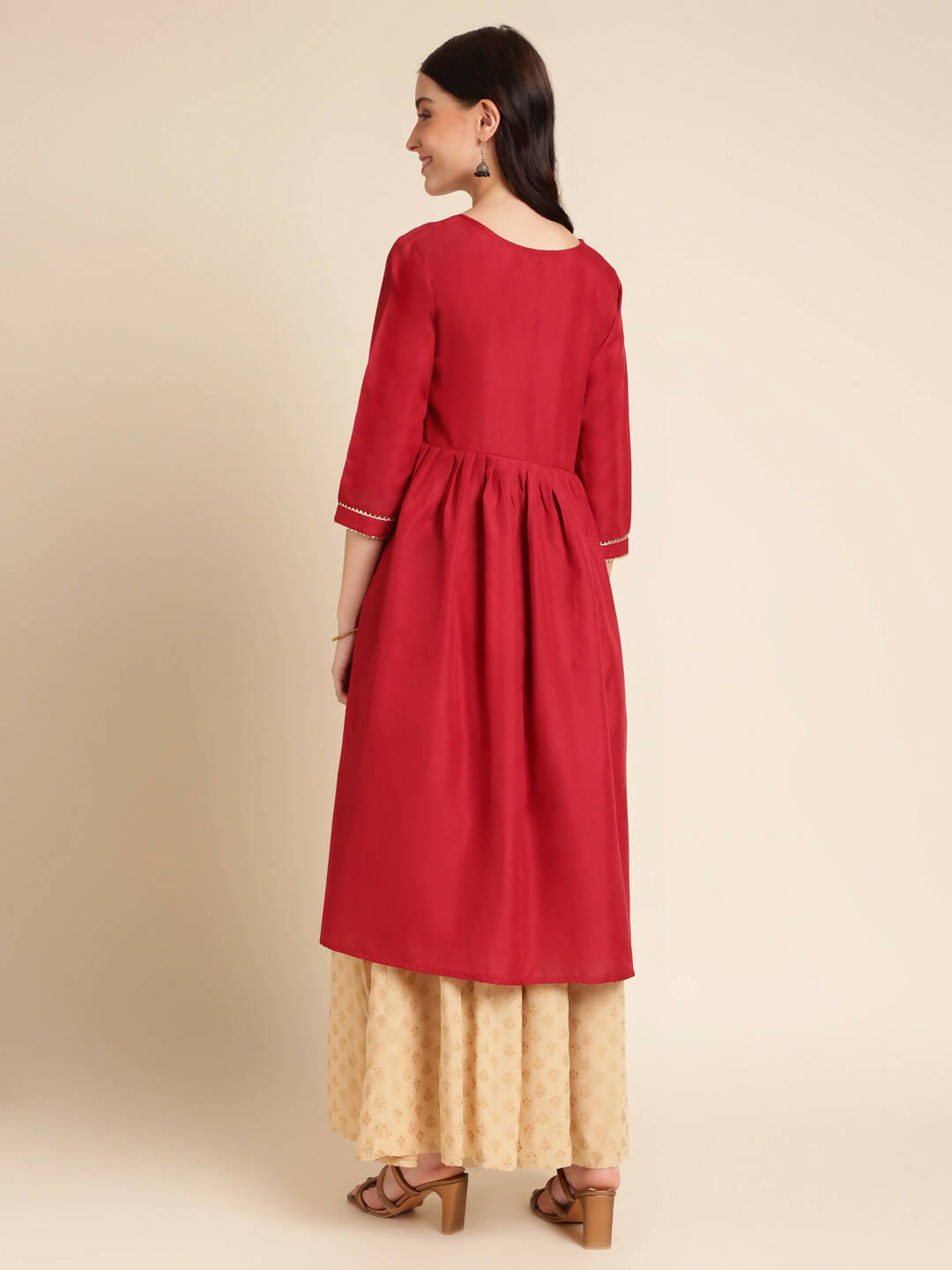 Red Poly Cotton Solid Nayra Cut Kurta - Tirtha | Grocsy