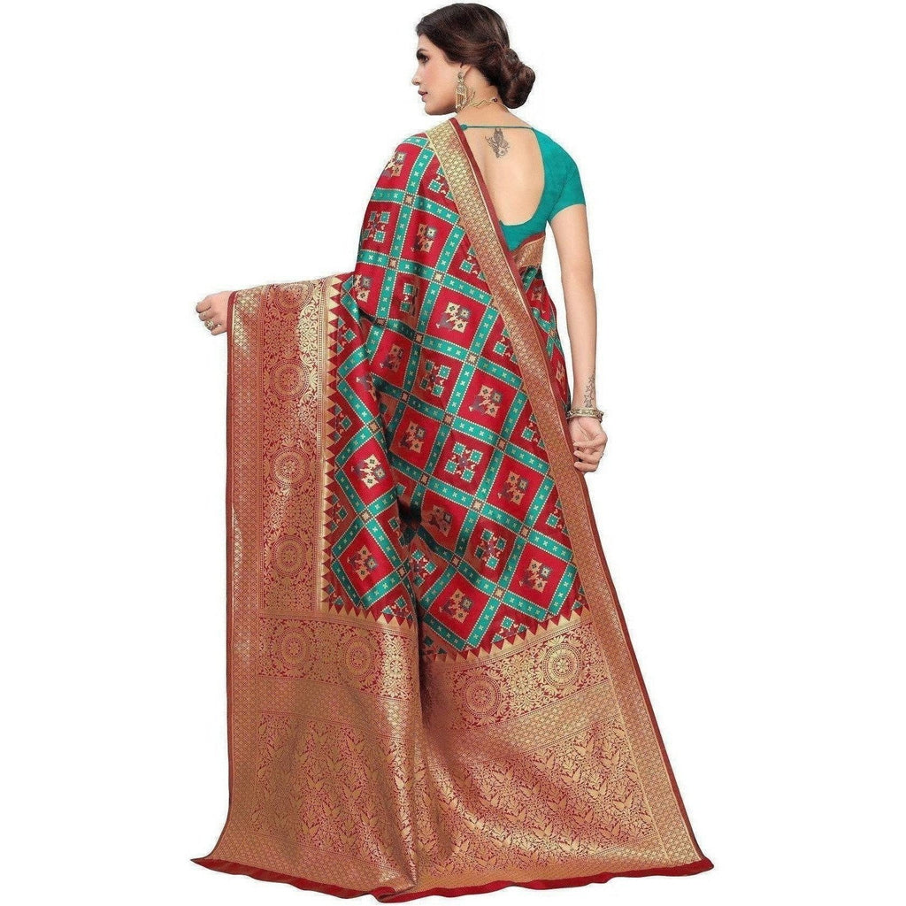 Vamika Banarasi Jaquard Red Weaving Saree (Banarasi 16) | Grocsy