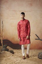 Floral Print Silk Nehru Jacket Set by Hilo Design | Grocsy