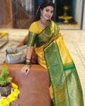 DEIANA'S Beautiful Designer Golden zari Soft Lichi Silk Saree - Yellow | Grocsy