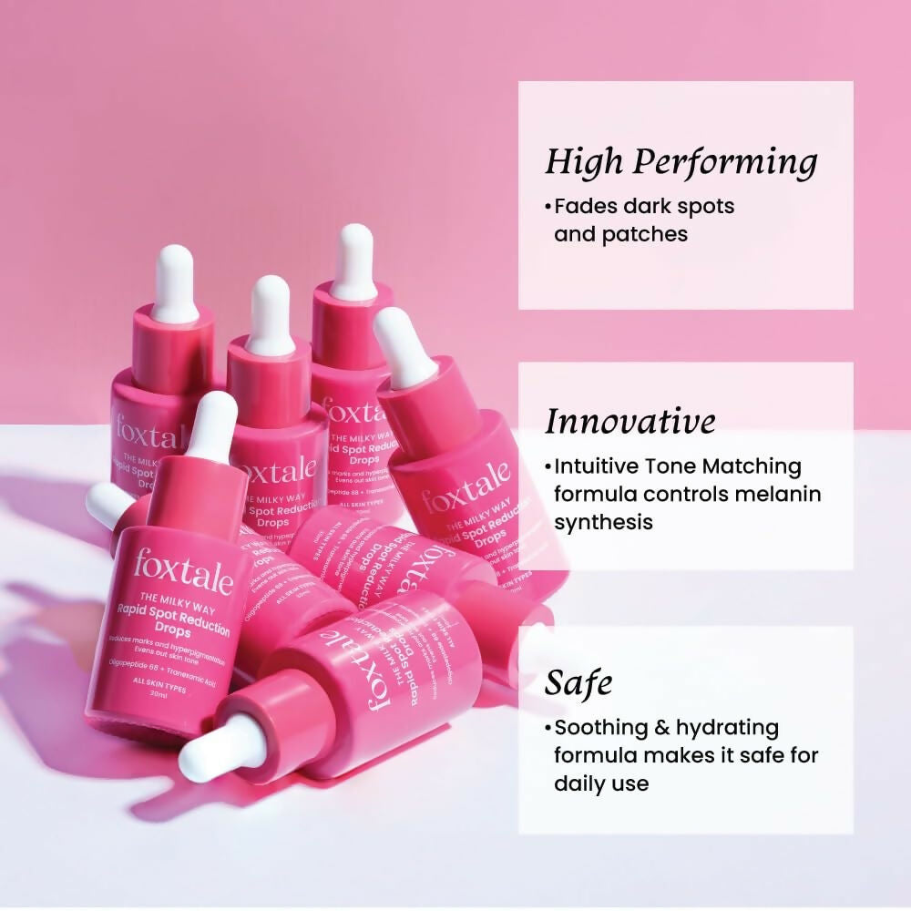 Foxtale Milky Way Rapid Spot Reduction Drops with 3% Tranexamic Acid Serum & Niacinamide - Reduces Marks and Hyperpigmentation, Evens Out Skin Tone | Grocsy