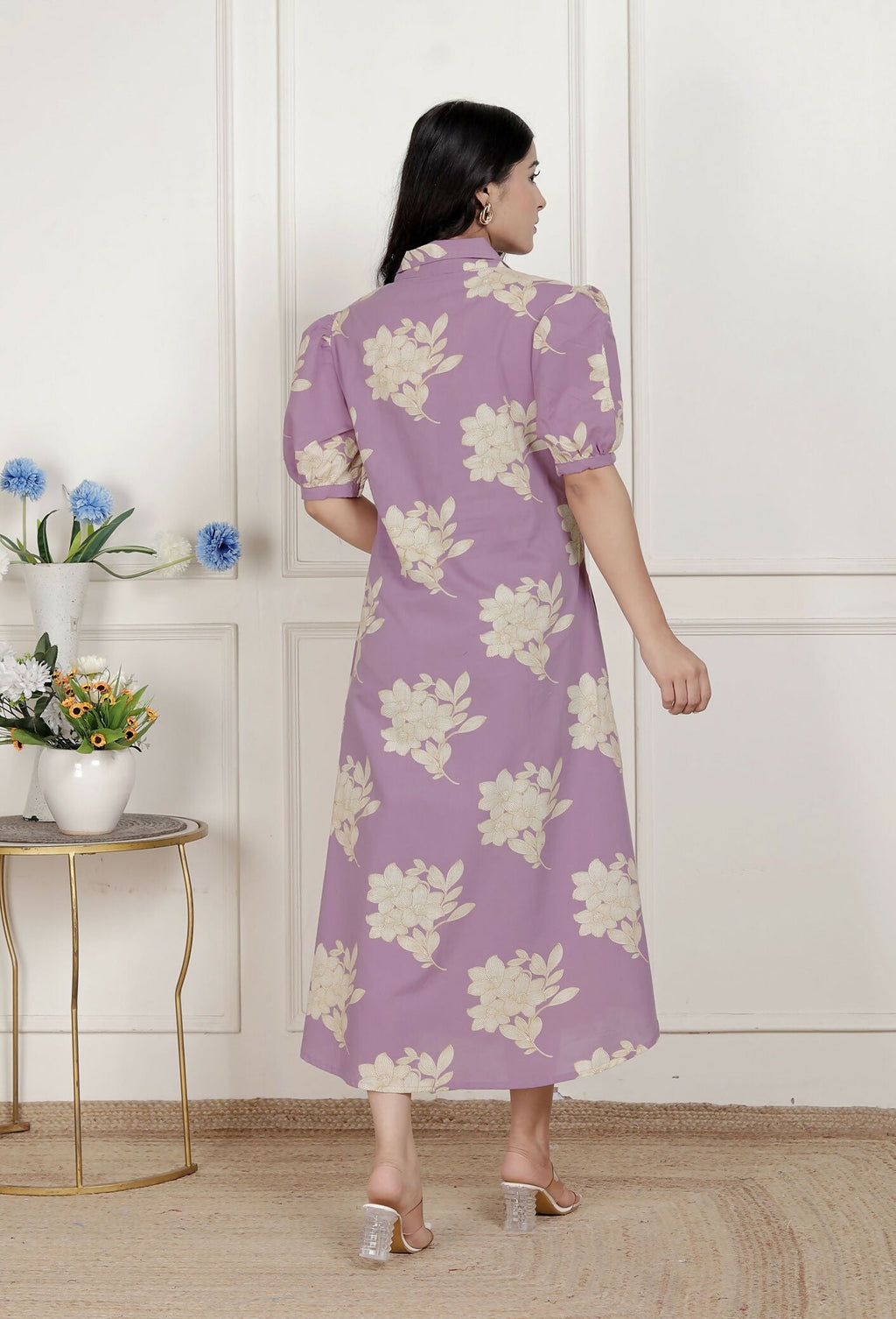 Miravan Womens Lavender Floral Printed A-Line Maxi Dress | Grocsy