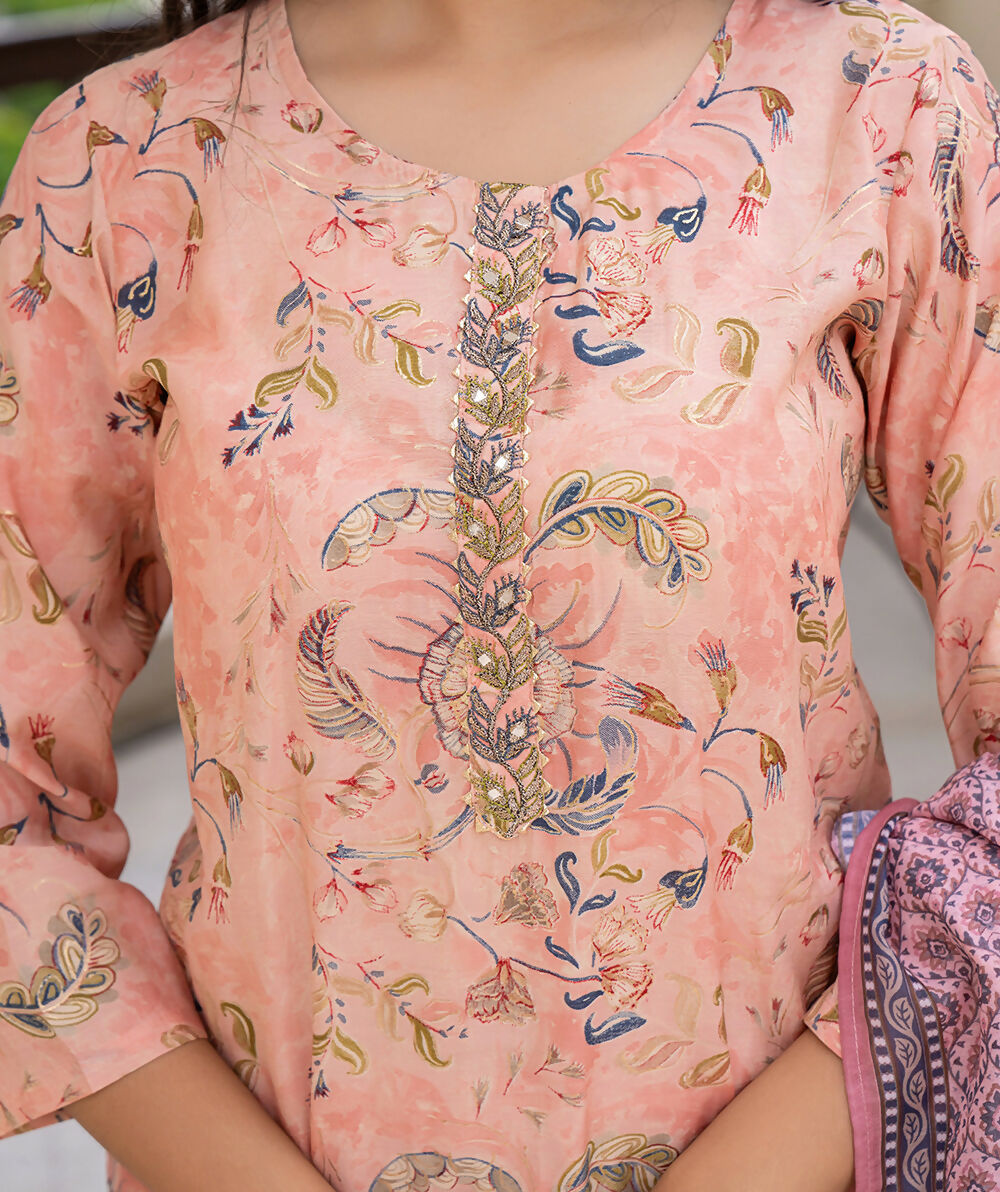 Kaajh Women's Peach Floral Printed Modal Suit Set | Grocsy