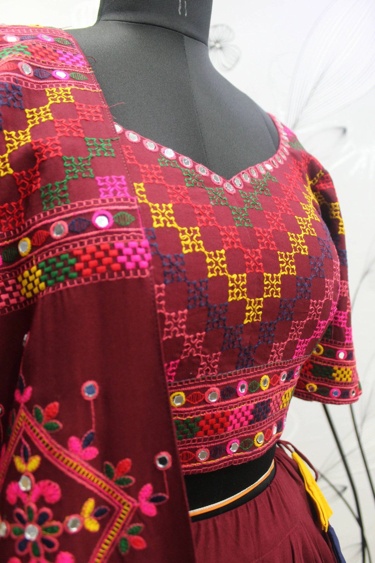 Multi Color Viscose Rayon Thread Embroidered Navratri Lehenga Choli with Dupatta - Raas | Grocsy