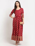 Rudra Bazaar Gold Printed A-Line Kurti | Grocsy