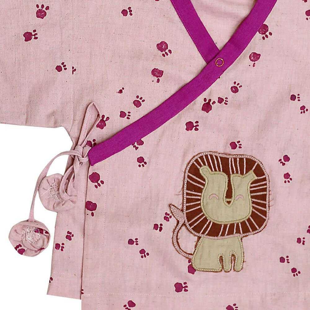 Mhyssa Mufasa Half Sleeve Wrap Style Pink T-shirt With Shorts Set For Kids | Grocsy