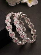 NVR Women's Set of 2 Silver-Plated Pink AD-Studded Bangles | Grocsy