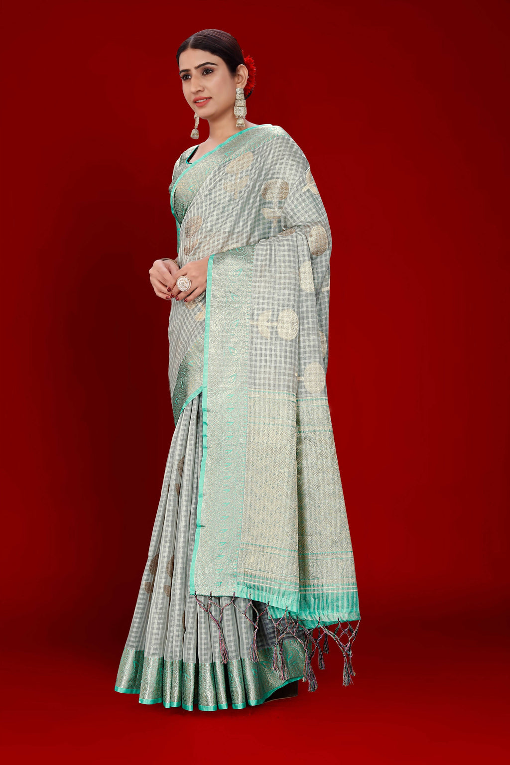 Grey Soft Organza Woven Design Saree With Unstitched Blouse Piece - Zaara | Grocsy