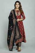 Alvano Women's Stylish Anarkali Kurti with Pant and Dupatta for Women and Girls (Maroon) | Grocsy