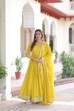 Joban Fashion Yellow Readymade Kurta Set With Sequence embroidery Work | Grocsy