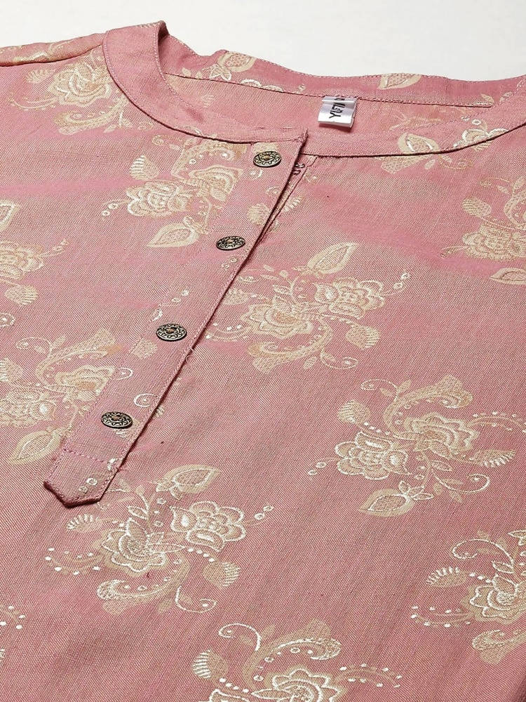 Yufta Women Pink Floral Printed Pastels Cotton Kurta | Grocsy