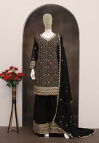 Anaita Black Embroidered Faux Georgette Unstitched Plazo Suit | Grocsy