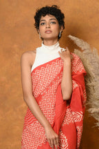 Very Much Indian Handblock Printed Cotton Saree With Natural Dyes - Orange | Grocsy